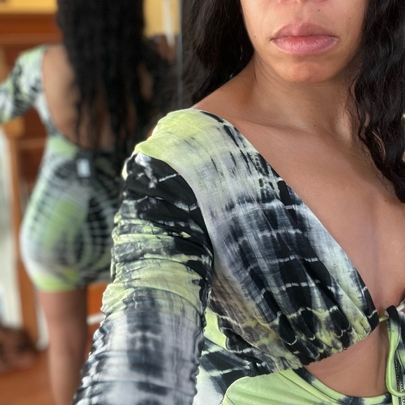 Green Watch Me Ruche Tye Die Mini Dress by Fashion Nova - Picture 2 of 15